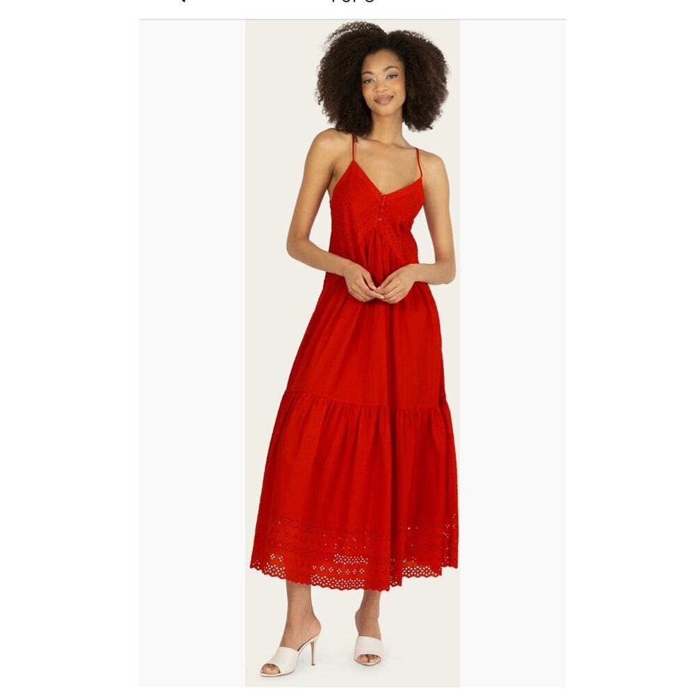 Super Natural by Secret Mission’s Daniella Red Cottage Midi Eyelet Hem Dress M